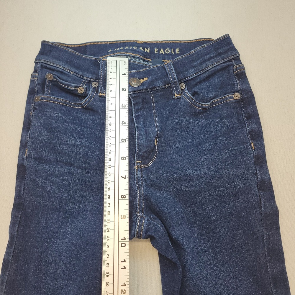 American Eagle Flare Jeans Womens 00 Super High Rise Stretch Dark Wash Denim - Picture 8 of 12